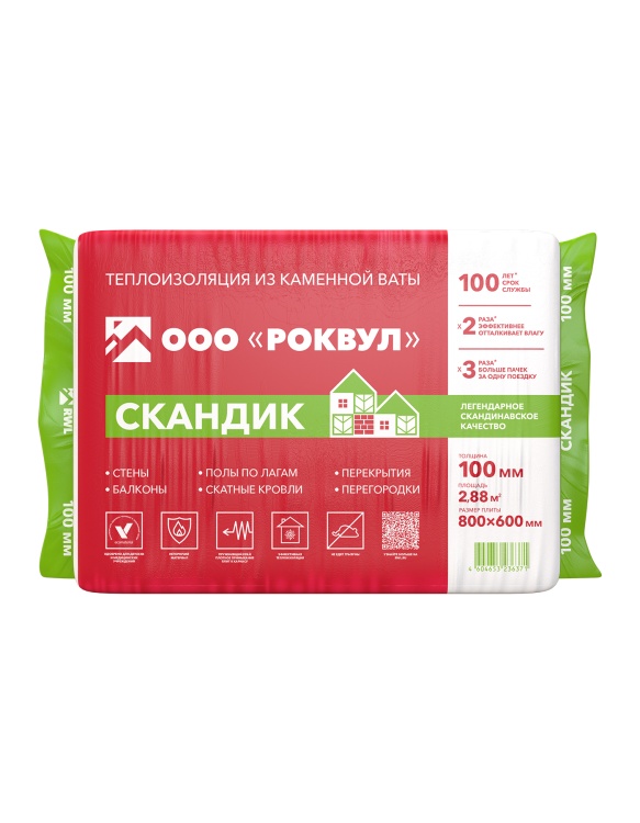 Утеплитель Rockwool Лайт Баттс скандик 800х600х100 мм, 6 шт. уп